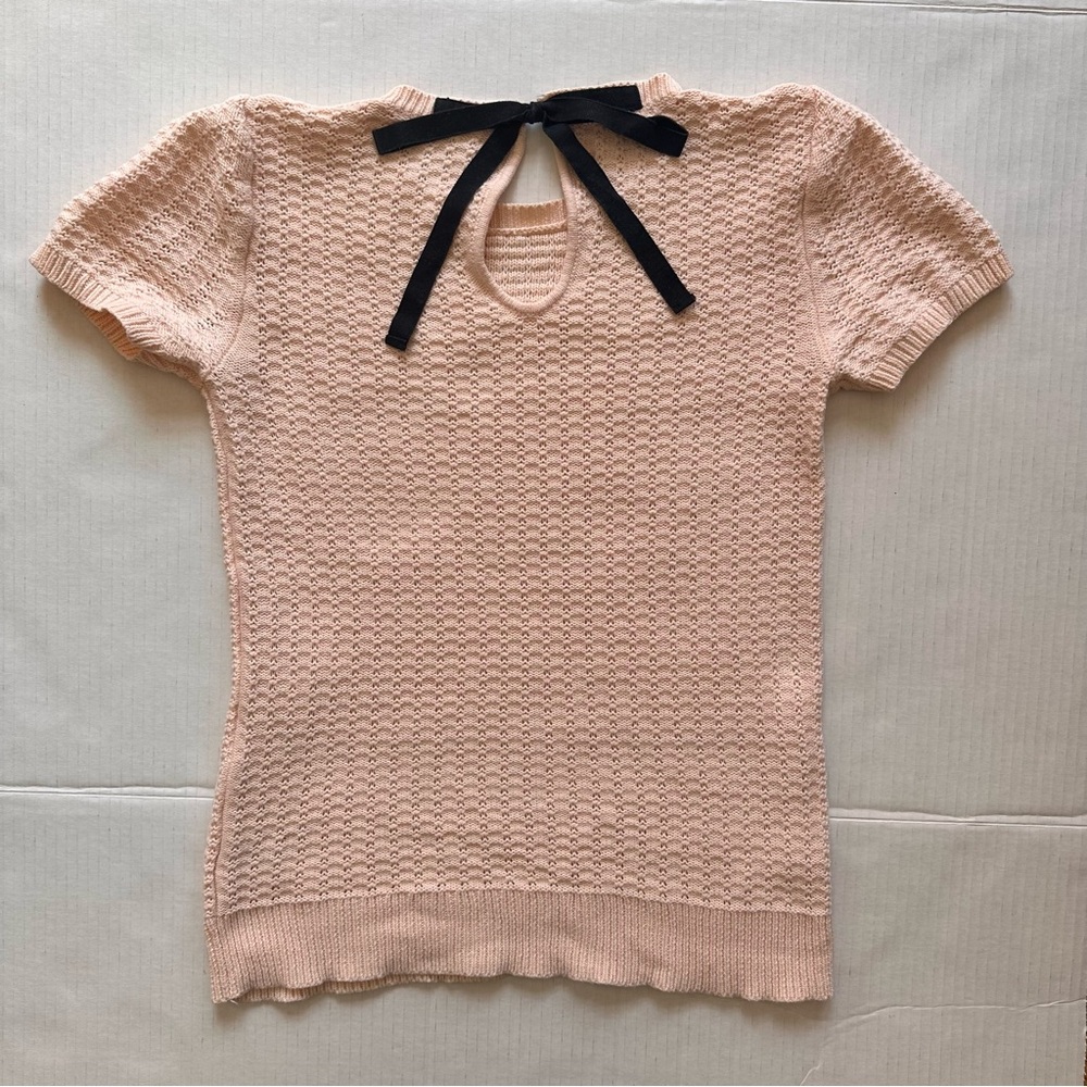 Frenchi Pink Crew Neck Sweater with Black Bow